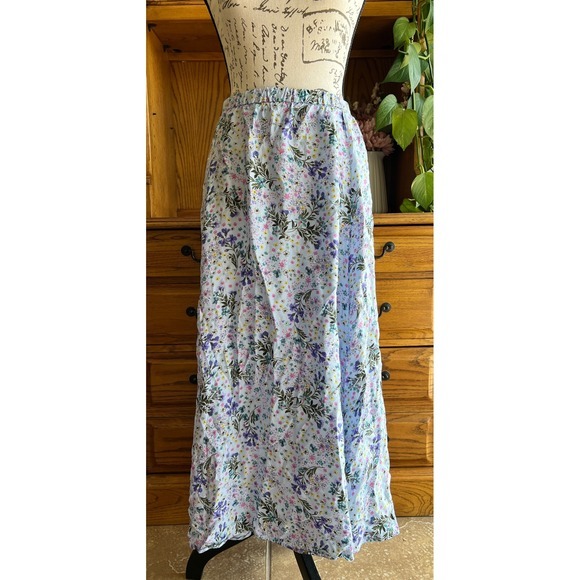 Zara Dresses & Skirts - Zara Floral Maxi Skirt‎ Womens XXL Light Blue Wildflower Elastic Waist Casual